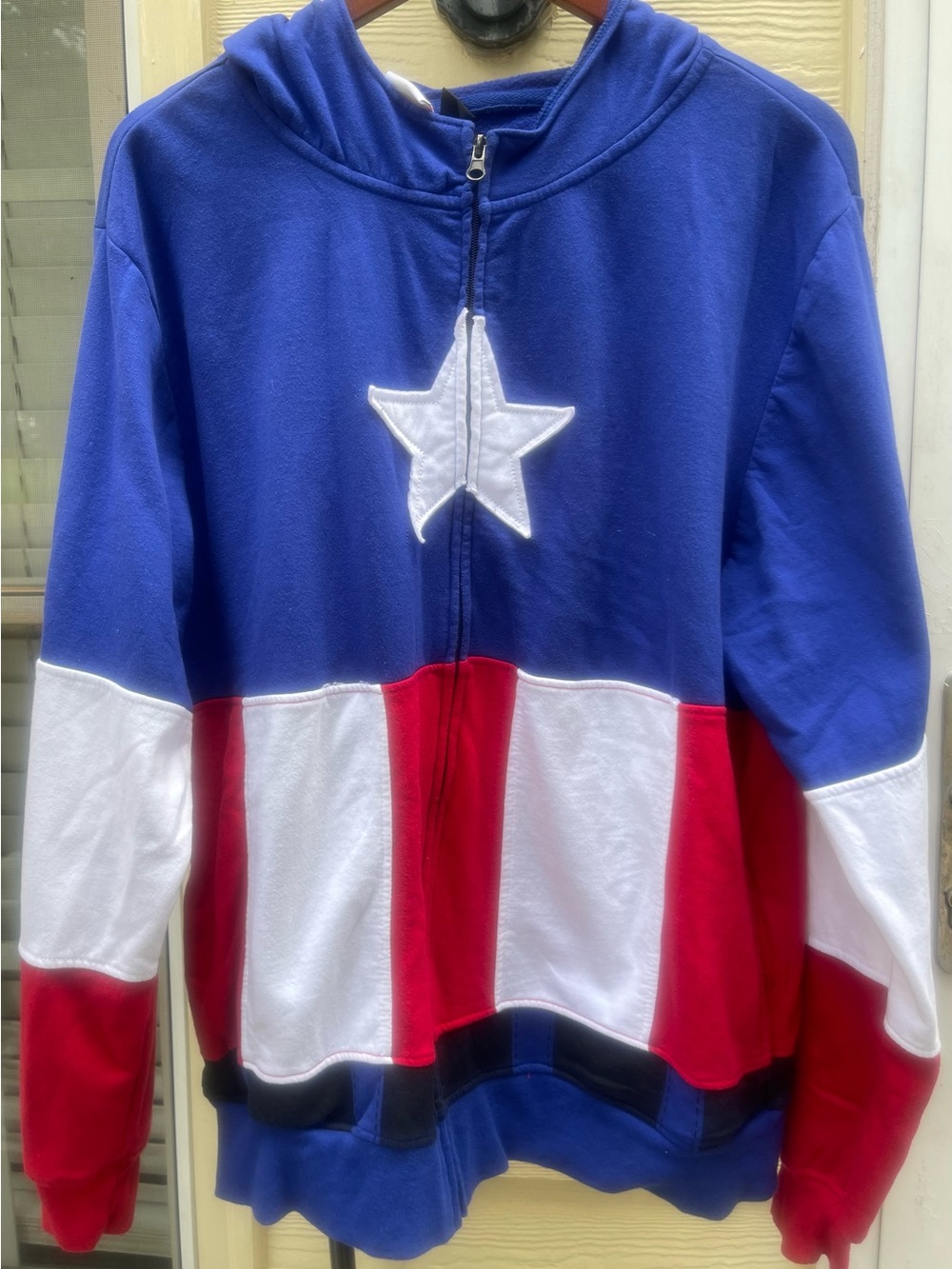 Marvel Comics Captain America Blue Hoodie Face Mask Sz Large  Full Zip